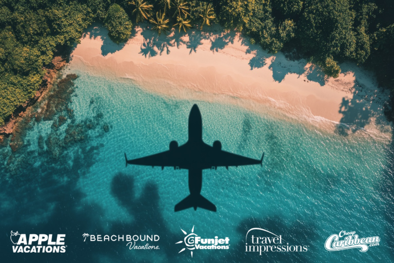 Plane silhouette with travel company logos